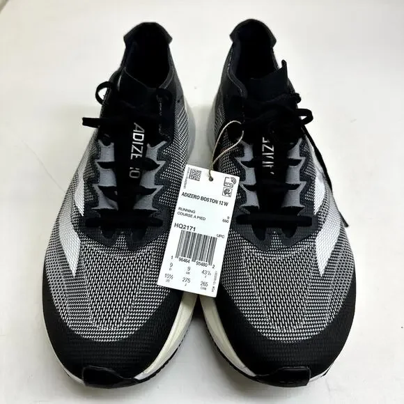 NWT adidas Adizero Boston 12 Running Shoes Black/White/Carbon Women's 10.5